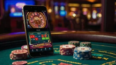 Casino table with cards and chips